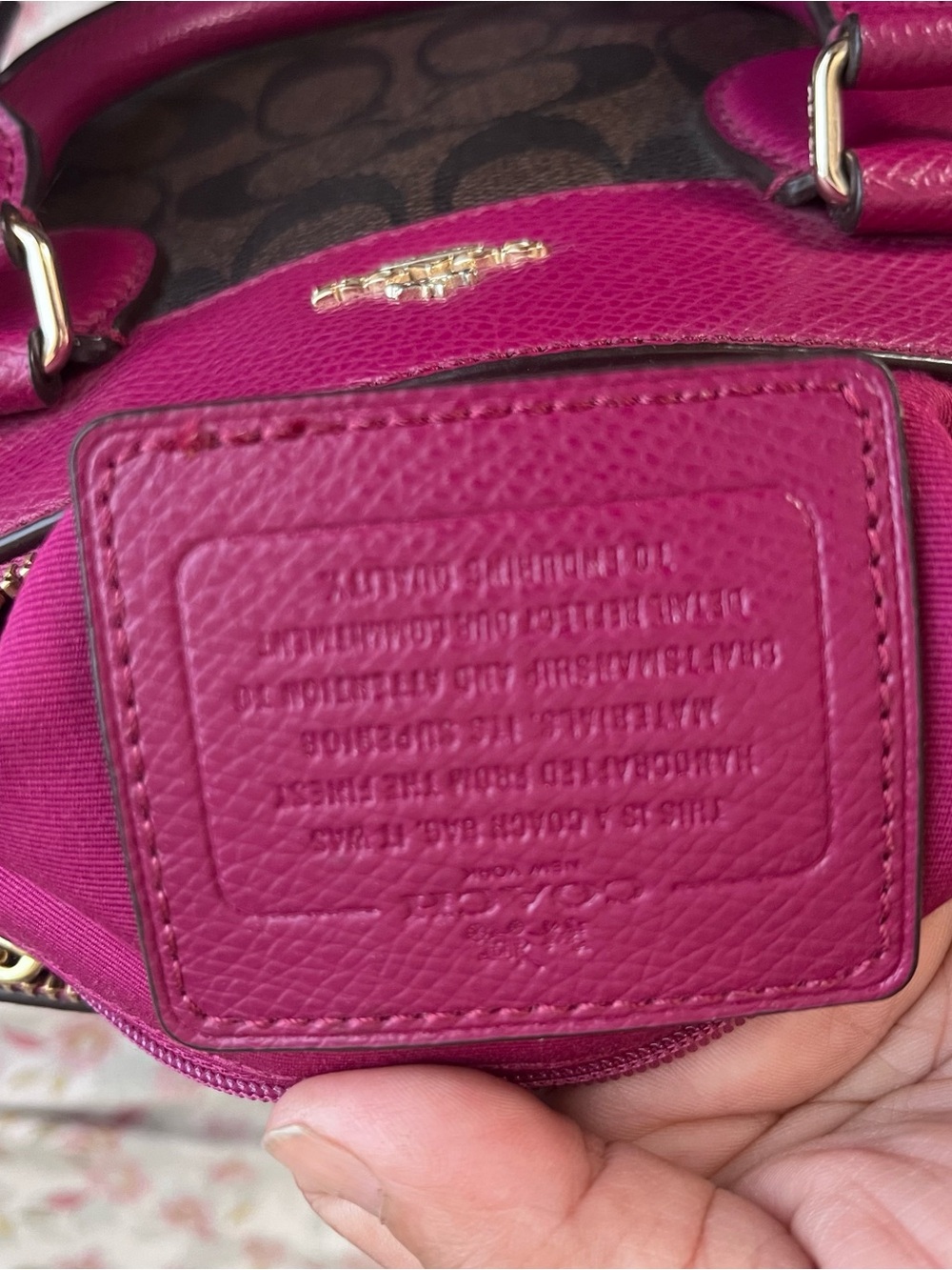 Coach Mini Bennet Brown Signature Satchel with Fuchsia Trim - Picture 4 of 8